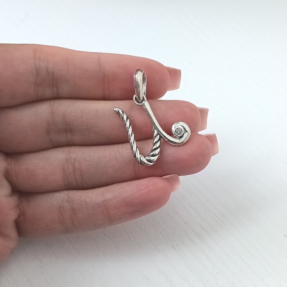 David Yurman Sterling Silver Script Initial Letter U Pendant Amulet for Men